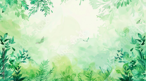 Wallpaper Mural A green background with a few leaves and a few butterflies flying around Torontodigital.ca