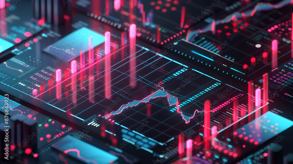 financial charts with 3D AI display