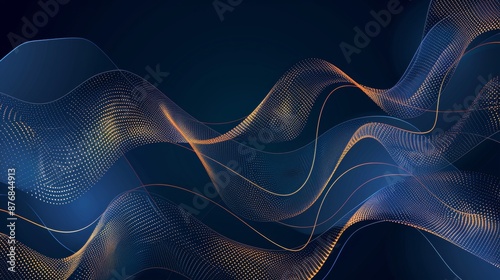 Abstract luxury glowing lines curved overlapping on a dark blue background. Template premium award design. Vector illustration.