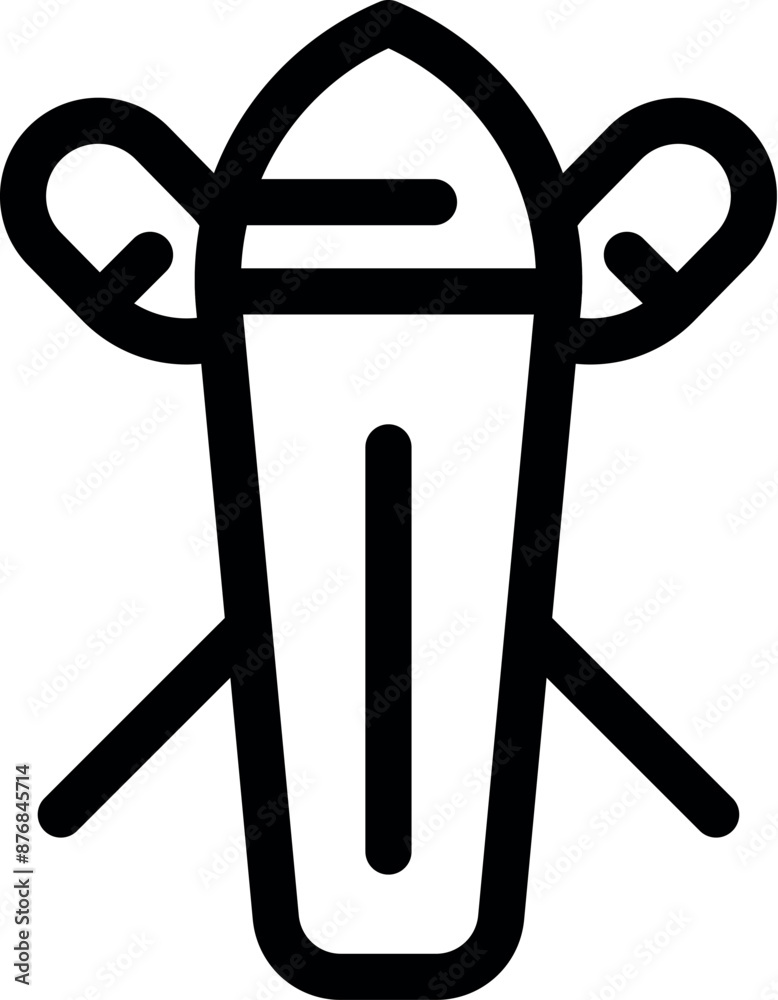 Simple black and white kayak with paddles top view icon for summer activity