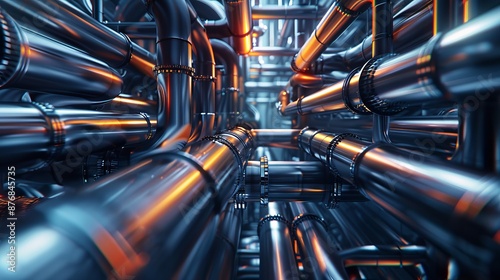 Industrial Pipeline Network - Abstract Metallic Texture - 3D Render