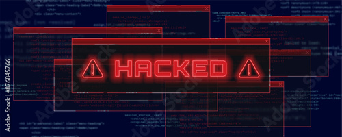 Hacked system or cyber attack. Warning on the screen. Danger internet virus. Vector illustration.