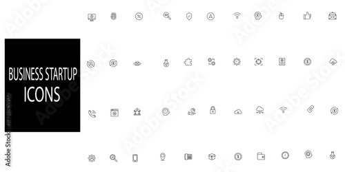 Business starup simple concept 44 icons set. Contains such Creative, idea, target, innovation, business, marketing .Vector illustration. photo