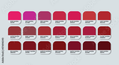 Sangria Color Palette, Sangria Color Guide Palette with Color Names. Catalog Samples of Maroon with RGB HEX codes and Names. Dark Cream Colors Palette Vector, Wood Brown Color Palette Vector tones