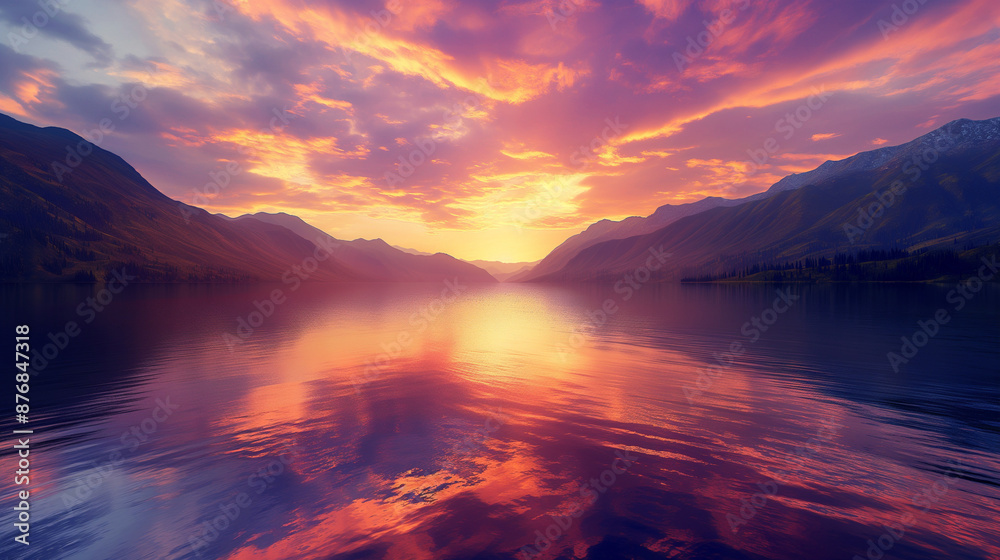 sunrise over the lake, A stunning 3D image of a sunset over a serene mountain lake, with the sky painted in vibrant hues of orange, pink, and purple, and the water reflecting the beautiful colors sunrise over the lake, A stunning 3D image of a sunset over a serene mountain lake, with the sky painted in vibrant hues of orange, pink, and purple, and the water reflecting the beautiful colors