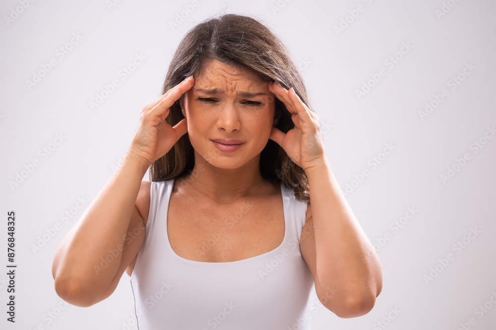 Portrait of adult woman who is having headache. Portrait of adult woman who is having headache.