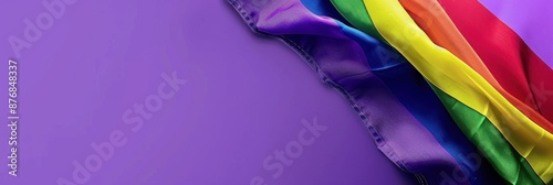 Wear It Purple Day. LGBTIQA+ awareness day. Horizontal banner. Rainbow flag on purple background. Free space for text. The concept of supporting youth, protecting the rights of minorities