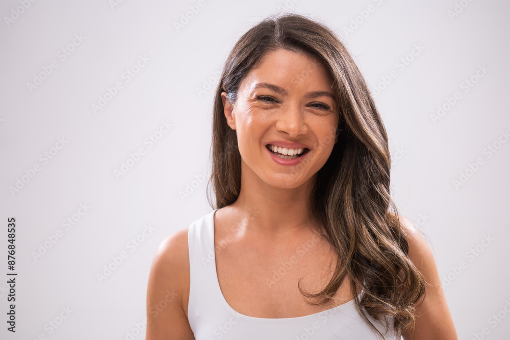 Portrait of adult woman who is satisfied with her skin. Portrait of adult woman who is satisfied with her skin.