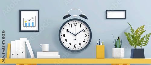 Clock with digital notifications, flat design, modern time tracking, efficient photo