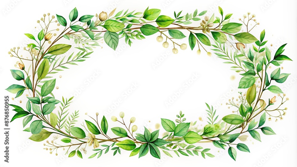 Delicate floral frame ornament adorned with lush green leaves and abstract lines, adding a touch of elegance to decor, greeting, and invitation card designs.