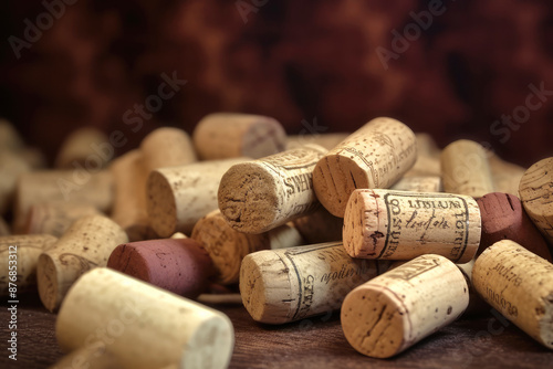 generated illustration many of used wine corks on wood table