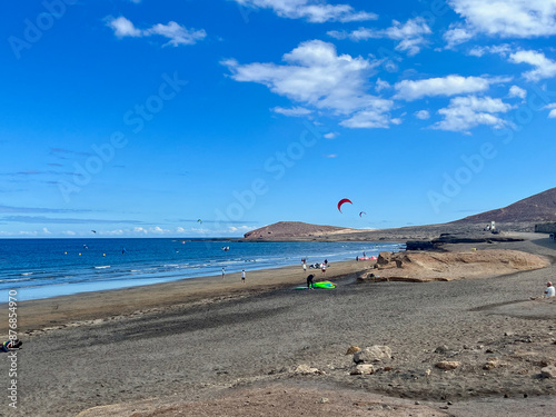 El Medano surfing beach in south Tenerife, Canary Islands, Spain. Beautiful clouds. 