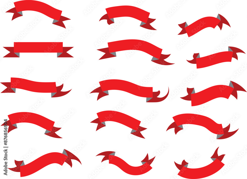 simple red color different shape ribbon bow icon vector set simple red color different shape ribbon bow icon vector set