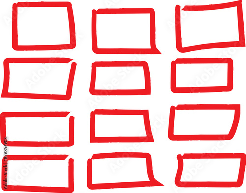  simple red color thin handmade a set of rectangle collection vector set