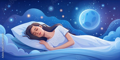 a woman sleeping on a white moon in the night sky.