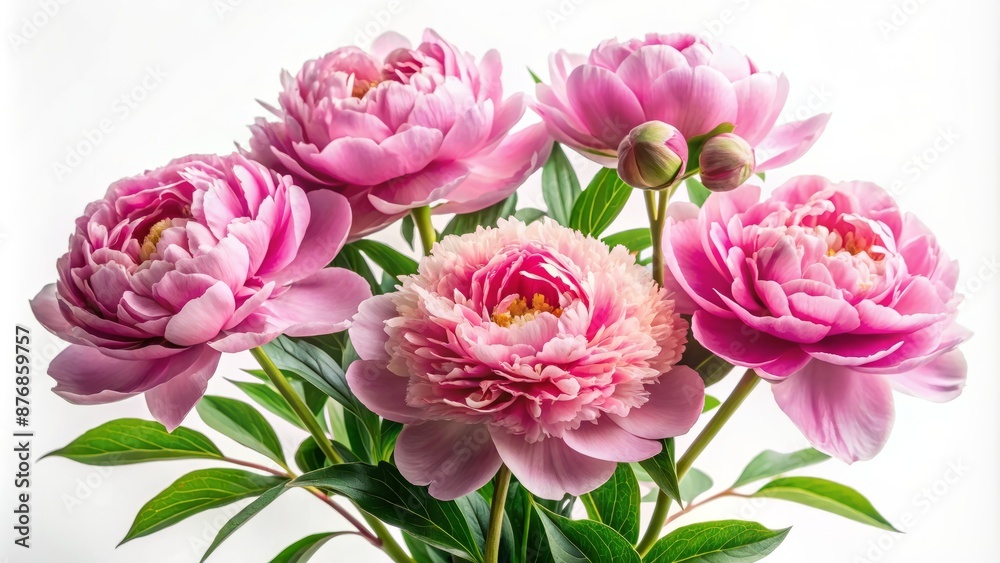 A Beautiful Bouquet Of Pink Peonies Isolated On A White Background. A Beautiful Bouquet Of Pink Peonies Isolated On A White Background.