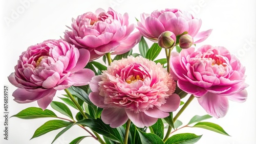 A Beautiful Bouquet Of Pink Peonies Isolated On A White Background.