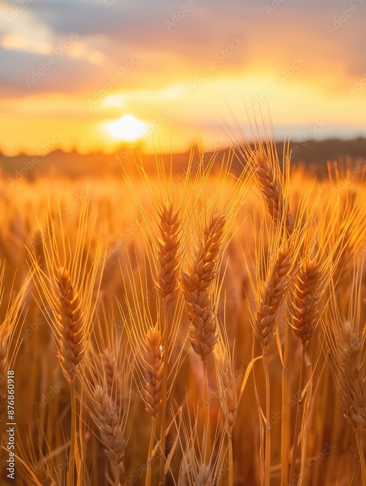 Close-Up of Wheat Ears at Sunset, Golden Wheat Field, Warm Evening Glow, Summer Harvest Close-Up of Wheat Ears at Sunset, Golden Wheat Field, Warm Evening Glow, Summer Harvest