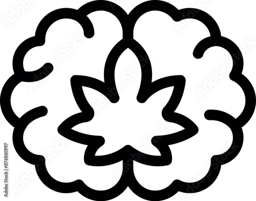 Line art illustration of a cannabis leaf growing from a human brain suggesting medical marijuana treatment