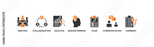 Brief banner web icon vector illustration concept for a briefing of business plan with an icon of meeting, collaboration, analysis, brainstorming, plan, communication, and summary