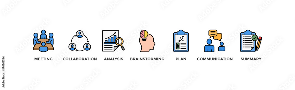 Brief banner web icon vector illustration concept for a briefing of business plan with an icon of meeting, collaboration, analysis, brainstorming, plan, communication, and summary Brief banner web icon vector illustration concept for a briefing of business plan with an icon of meeting, collaboration, analysis, brainstorming, plan, communication, and summary