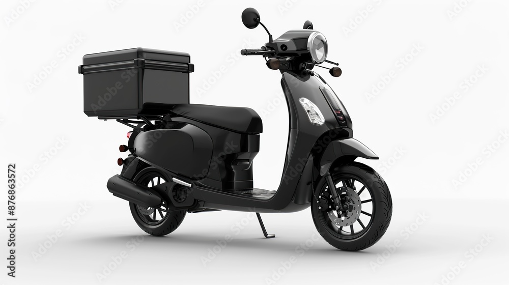 Black automatic scooter with a box on the back isolated on white background Black automatic scooter with a box on the back isolated on white background