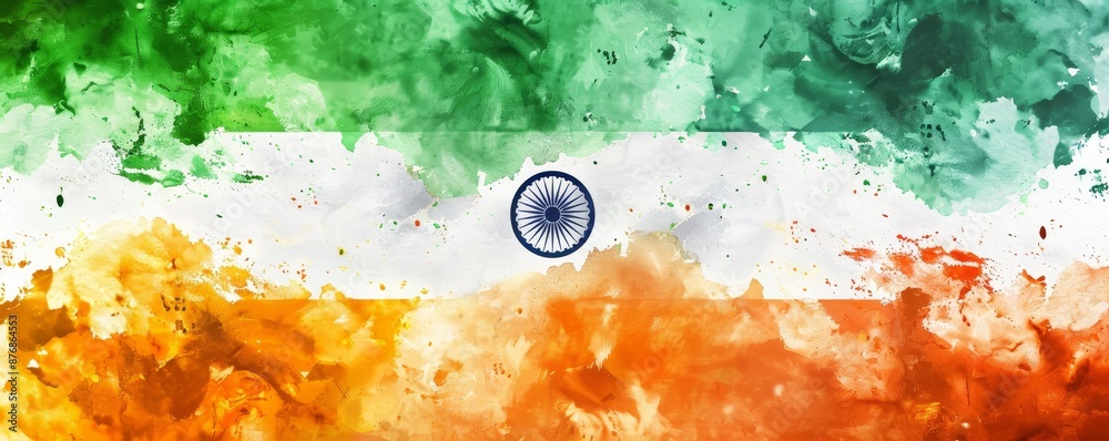 Watercolor Indian Flag with Splashes and Symbol Stock Illustration ...