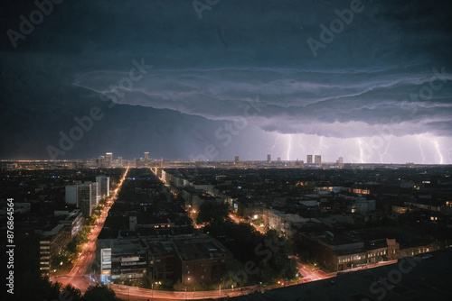 The beautiful thunderstorm on the background of the city. evening night time © Anatoly Tiplyashin