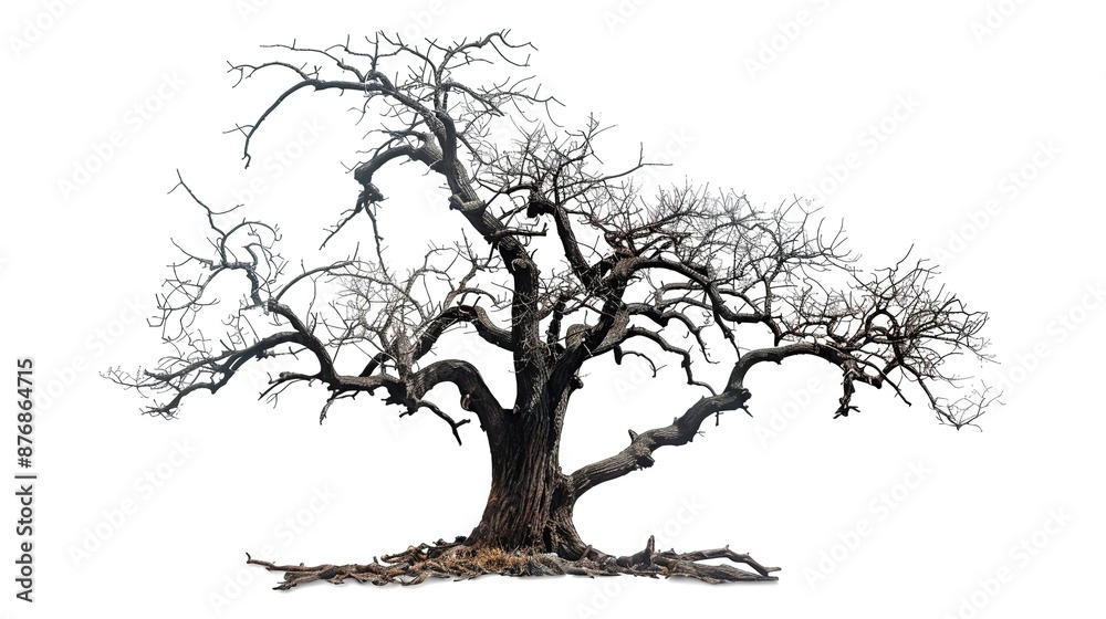 Obraz premium Old dead tree without leaves isolated on a white background