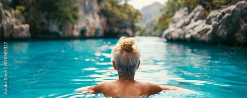 Elderly woman swimming in a...
