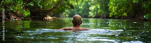 Elderly Man Swimming in Tra...