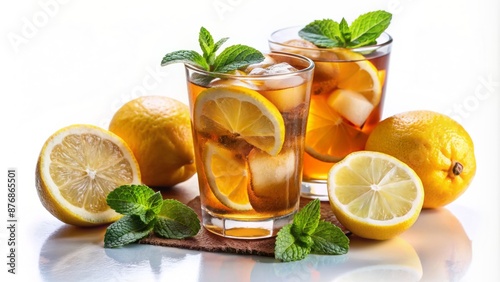 Refreshing Iced Tea With Lemon And Mint. photo