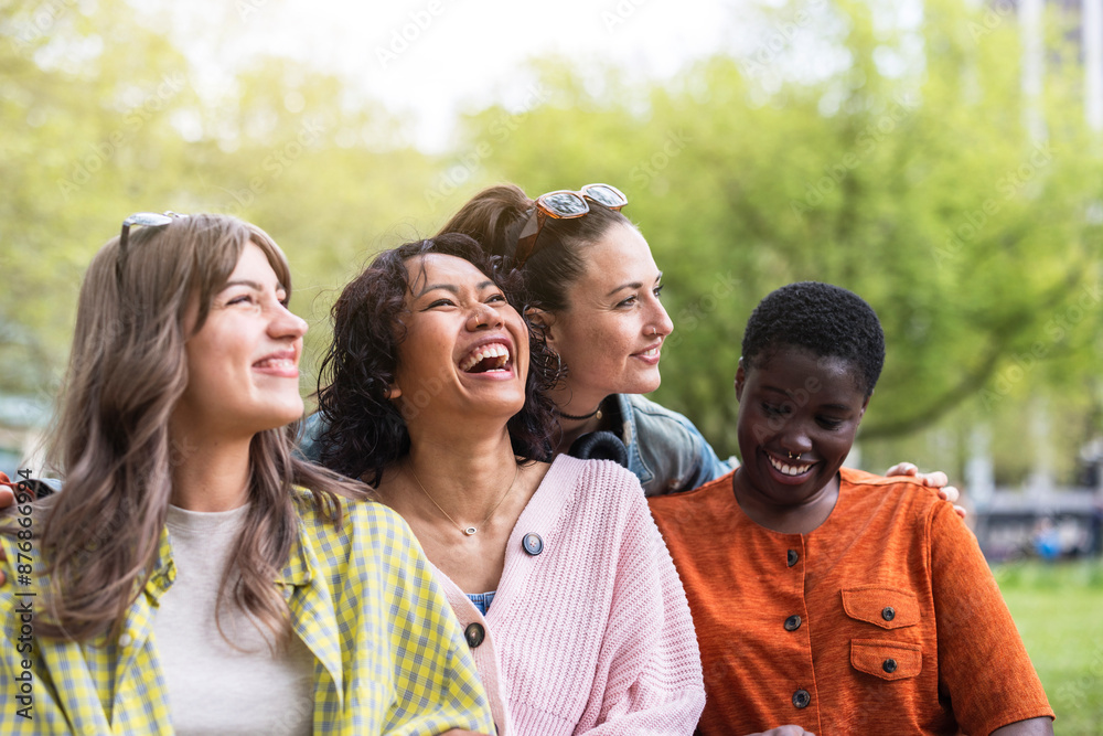 Happy multiracial friends enjoying weekend together Happy multiracial friends enjoying weekend together