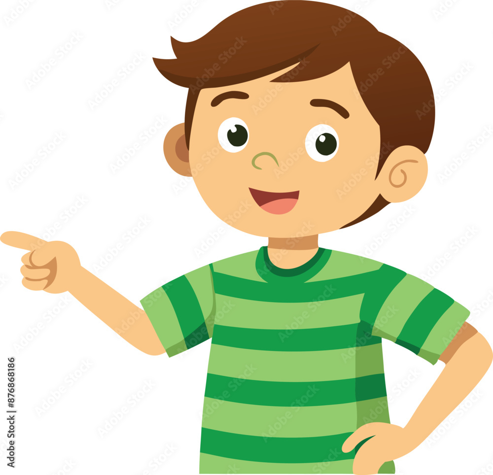 Happy boy pointing to something interesting