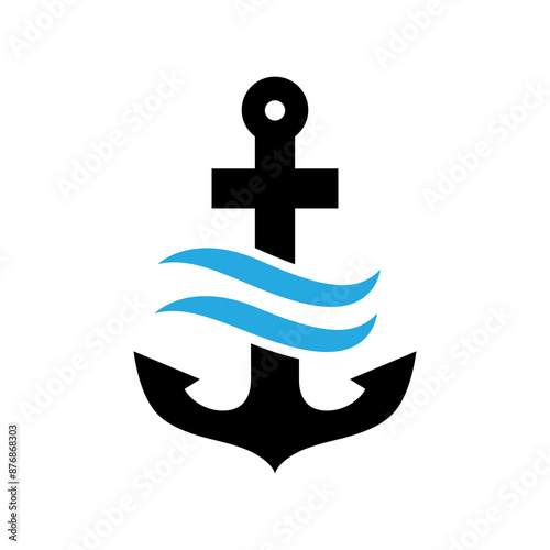 ocean anchor and wave logo design vector