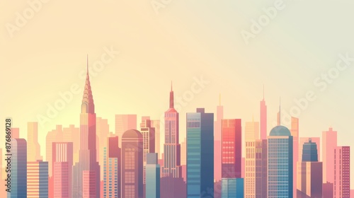 Flat design of a bustling cityscape with financial district, promoting awareness of the importance of economic hubs