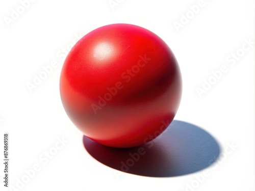 Vibrant red ball sitting alone on a pure white background, with a subtle shadow underneath, creating a striking contrast of color and texture.