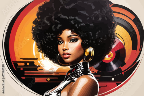design Black disco woman Afro illustration