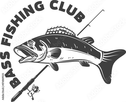 Bass fishing club emblem. Design element for logo, label, sign, poster.Vector illustration