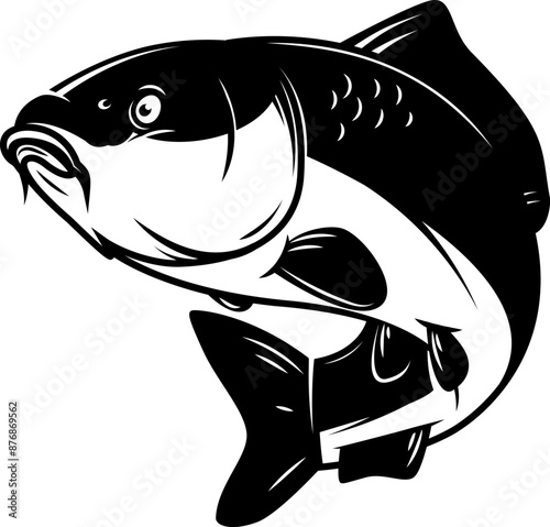 Carp fish isolated on white background. Design element for logo, emblem, sign, brand mark.  Vector illustration