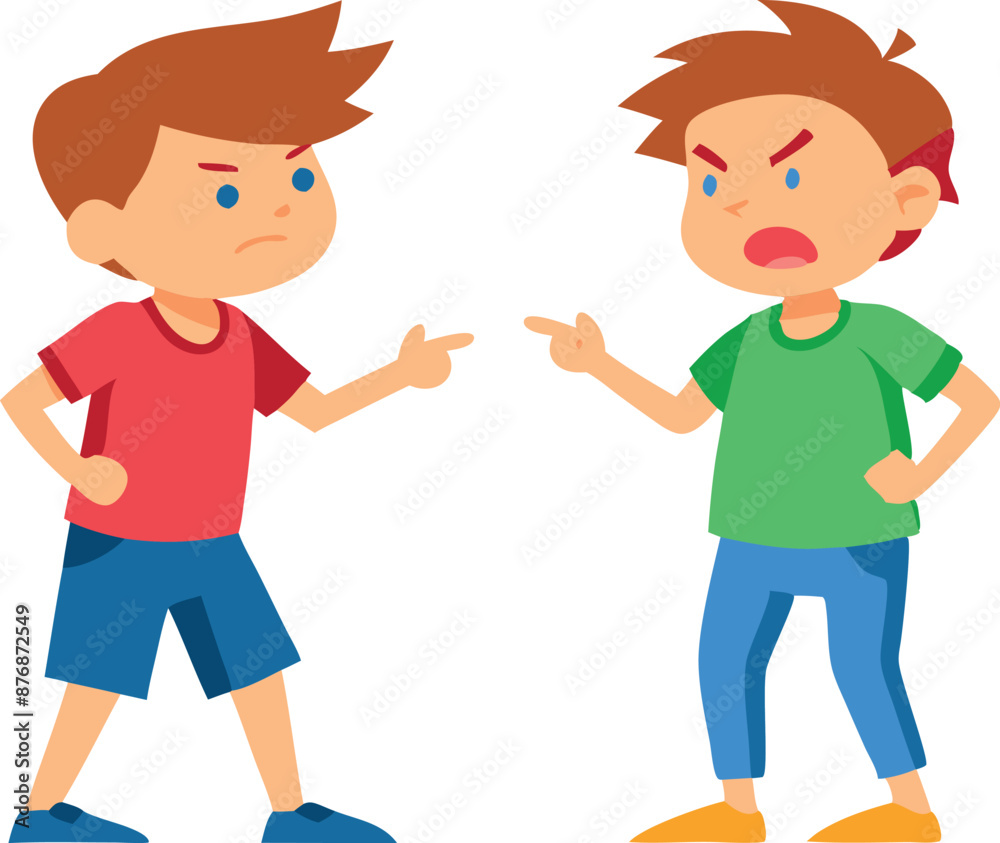 Two boys arguing with each other, expressing emotions and disagreement in a heated conversation Two boys arguing with each other, expressing emotions and disagreement in a heated conversation