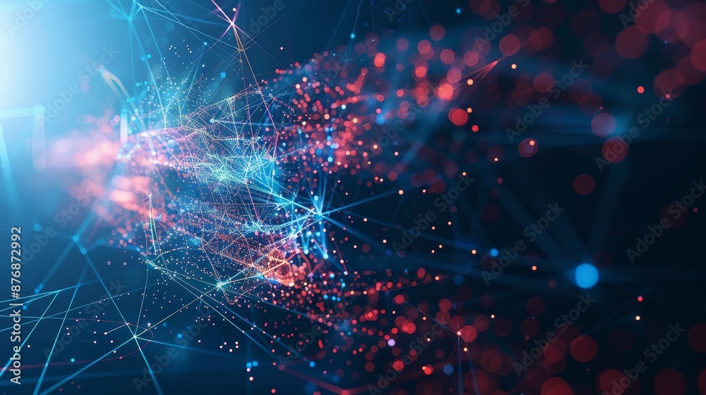 Fototapeta premium Digital technology concept with technology light effect, abstract tech, innovation future data, internet network, Ai big data, lines dots connection.