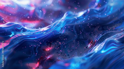 Flowing luminescent particles create a dynamic liquid design, forming a trendy fluid cover.