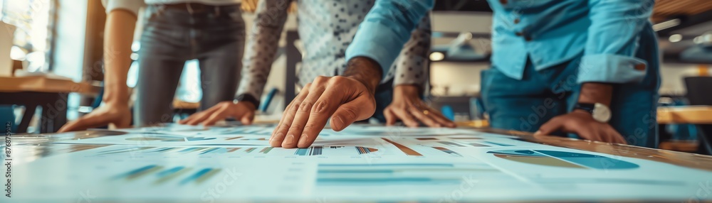 Close up of businesspeople's hands pointing at a graph on a table. Close up of businesspeople's hands pointing at a graph on a table.