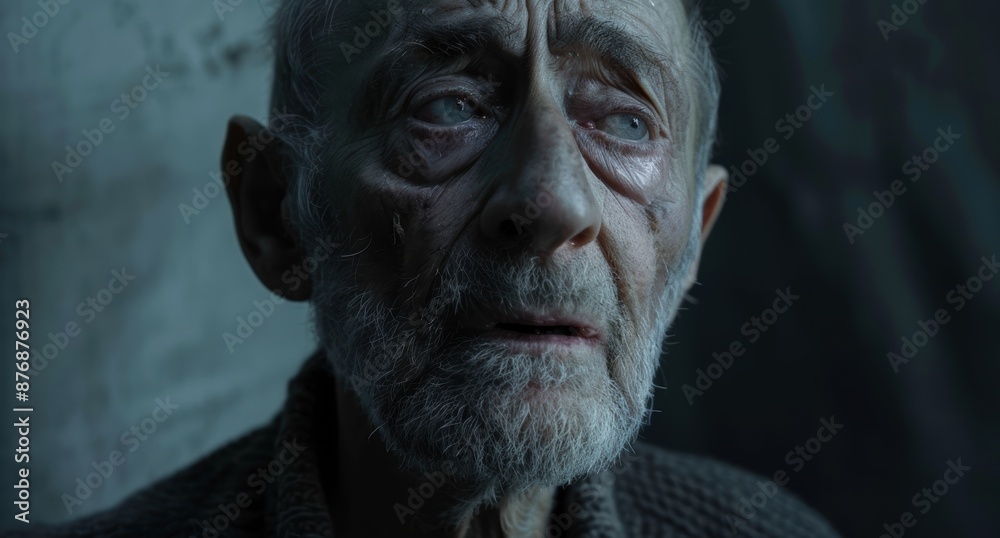 Weathered elderly man with intense gaze Weathered elderly man with intense gaze