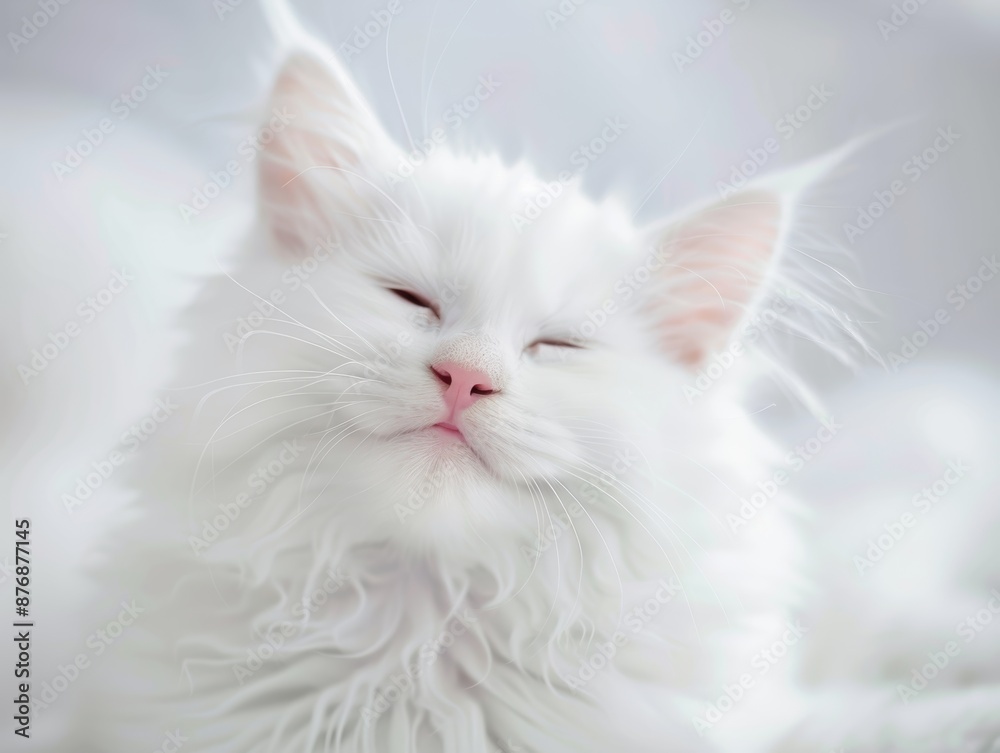 Adorable fluffy white cat sleeping peacefully Adorable fluffy white cat sleeping peacefully