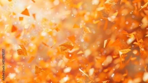 Orange confetti pieces sparkling in bright light, creating a dynamic and lively festive atmosphere full of energy and celebration. photo