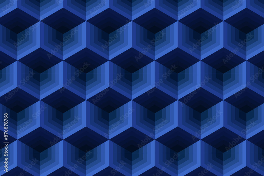Abstract cube pattern on blue background. Isometric, 3d space looks like optical illusion Abstract cube pattern on blue background. Isometric, 3d space looks like optical illusion