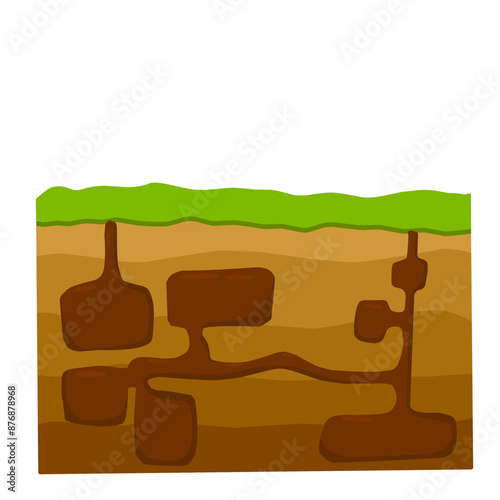 Animal hole and burrow. Scheme of hiding insects and rodents  mice in ground