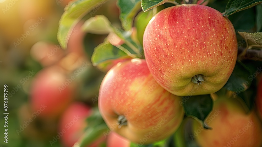 Ripe Red Apples on Tree, Detailed Close-Up of Fresh Orchard Produce Ripe Red Apples on Tree, Detailed Close-Up of Fresh Orchard Produce